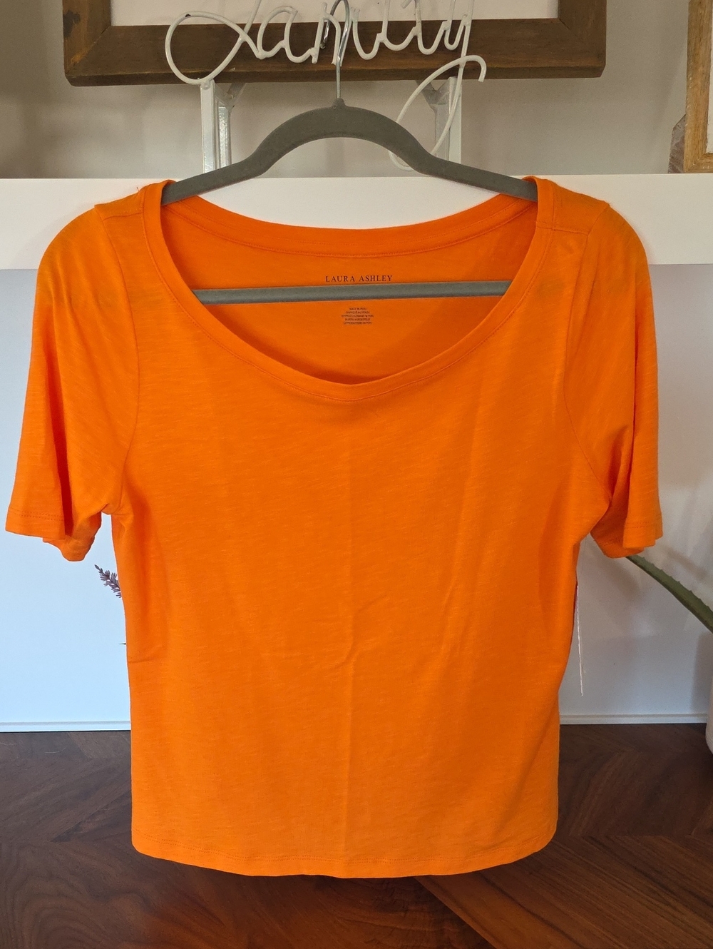 Laura Ashley Bright Orange Scoop Neck Short Sleeve Tee